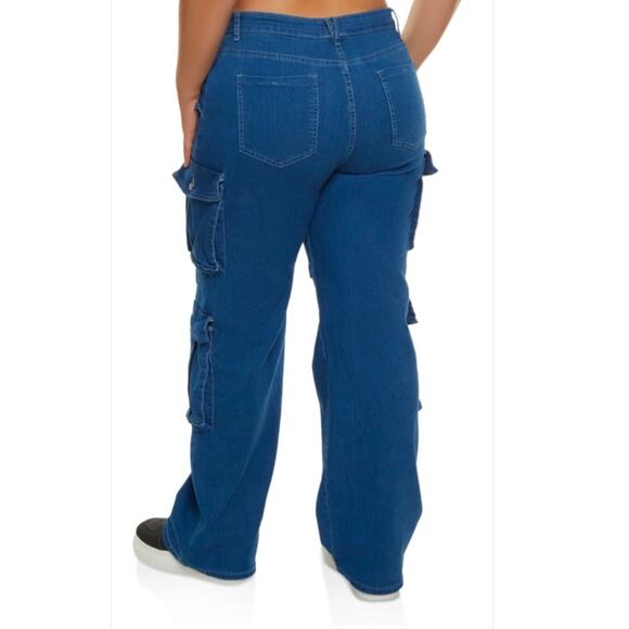 New DAISY Wide Leg Cargo Jeans Women’s Plus SIZE 1X Medium Wash - Picture 2 of 10